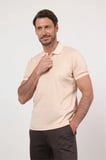 Bej Polo Yaka Kısa Kol Cepsiz Comfort Fit Pamuklu Tişört 1011260153