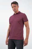 Bordo Polo Yaka Kısa Kol Cepsiz Slim Fit Pamuklu Tişört 1011260154