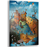 Sanatsal Cam Tablo - Naif Sanat - Dikey Motif 13-006