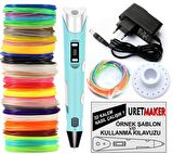 MAVİ Renk 3D Pen Kalem Yazıcı ve 50 metre PLA Filament (10 renk x 5 metre)