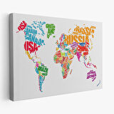 Harita Sepeti Renkli Ülke İsimli Dünya Haritası Kanvas Tablo 1011