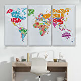 Harita Sepeti Renkli Ülke İsimli Dünya Haritası Kanvas Tablo 1011