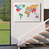 Harita Sepeti Renkli Ülke İsimli Dünya Haritası Kanvas Tablo 1011
