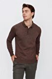 Uzun Kol Örme Polo Yaka Comfort Fit Rahat Kesim Klasik Triko 1012225007 Kahverengi