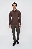 Uzun Kol Örme Polo Yaka Comfort Fit Rahat Kesim Klasik Triko 1012225007 Kahverengi