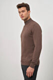Sütlü Kahverengi Uzun Kol Düz Örme Yarım Balıkçı Yaka Classic Comfort Fit Triko 1012245001