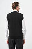 Siyah NULL Düz Örme V Yaka Classic Comfort Fit Triko 1012245003