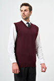 Bordo NULL Düz Örme V Yaka Classic Comfort Fit Triko 1012245003
