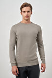 Gri Uzun Kol Düz Örme Bisiklet Yaka Classic Comfort Fit Triko 1012245006