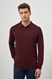 Bordo Uzun Kol Düz Örme Polo Yaka Classic Comfort Fit Triko 1012245007
