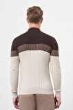 Açık Bej Uzun Kol Kendinden Desenli Örme Yarım Balıkçı Yaka Classic Slim Fit Triko 1012245154