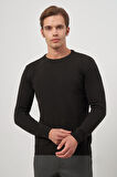 Siyah Uzun Kol Kendinden Desenli Örme Bisiklet Yaka Classic Comfort Fit Triko 1012245155