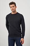 Koyu Lacivert Uzun Kol Kendinden Desenli Örme Bisiklet Yaka Classic Comfort Fit Triko 1012245155