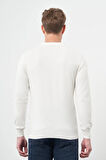 Beyaz Uzun Kol Kendinden Desenli Örme Polo Yaka Classic Comfort Fit Triko 1012245156