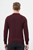 Bordo Uzun Kol Kendinden Desenli Örme Polo Yaka Classic Comfort Fit Triko 1012245156