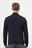 Koyu Lacivert Uzun Kol Kendinden Desenli Örme Yarım Balıkçı Yaka Classic Comfort Fit Triko 1012245157