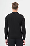 Siyah Uzun Kol Kendinden Desenli Örme Polo Yaka Classic Comfort Fit Triko 1012245162