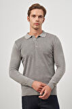 Taş Rengi Uzun Kol Kendinden Desenli Örme Polo Yaka Classic Comfort Fit Triko 1012245162