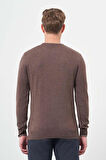 Sütlü Kahverengi Uzun Kol Kendinden Desenli Örme Bisiklet Yaka Classic Slim Fit Triko 1012245200