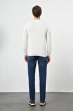 Açık Krem Uzun Kol Kendinden Desenli Örme Bisiklet Yaka Classic Slim Fit Triko 1012245200