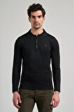 Siyah Polo Yaka Düz Casual Pamuklu Slim Fit Triko 1012245250