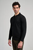 Siyah Polo Yaka Düz Casual Pamuklu Slim Fit Triko 1012245250