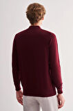 Bordo Fermuarlı Dik Yaka Uzun Kol Cepsiz Comfort Fit Classic Pamuklu Triko Kazak 1012255201