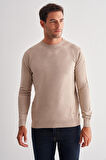 Açık Bej Bisiklet Yaka Uzun Kol Cepsiz Comfort Fit Classic Yünlü Triko Kazak 1012255207