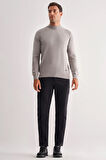 Gri Yarım Balıkçı Yaka Uzun Kol Cepsiz Comfort Fit Classic Pamuklu Triko Kazak 1012255208
