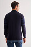 Koyu Lacivert Yarım Balıkçı Yaka Uzun Kol Cepsiz Comfort Fit Pamuklu Triko Kazak 1012255213
