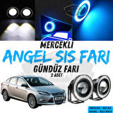 Ford Focus 3 2011-2014 Uyumlu Üniversal Mercekli Angel Sis Farı Metal Su Geçirmez 76 mm Buz Mavi Halkalı Gündüz Farı Angel Eyes 2 Adet