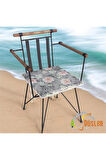 40x40 Çiçek Desenli Antrasit Gri Saten Fermuarlı Bağcıklı Krem Biyeli Sandalye Minderi 4 cm