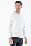 Uzun Kollu  Örme Bisiklet Yaka   Likralı Casual Comfort Fit Sweatshirt 1013235103 Ekru
