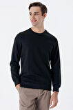 Uzun Kollu  Örme Bisiklet Yaka   Likralı Casual Comfort Fit Sweatshirt 1013235104 Siyah