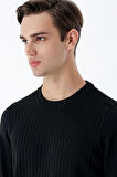 Uzun Kollu  Örme Bisiklet Yaka   Likralı Casual Comfort Fit Sweatshirt 1013235104 Siyah