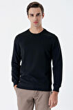 Uzun Kollu  Örme Bisiklet Yaka   Likralı Casual Comfort Fit Sweatshirt 1013235104 Siyah