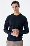 Uzun Kollu  Örme Bisiklet Yaka   Likralı Casual Comfort Fit Sweatshirt 1013235105 Koyu Lacivert