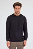 Siyah Uzun Kol Bisiklet Yaka Düz Pamuklu Comfort Fit Sweatshirt 1013255150