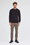 Siyah Uzun Kol Bisiklet Yaka Düz Pamuklu Comfort Fit Sweatshirt 1013255150