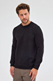 Siyah Uzun Kol Bisiklet Yaka Düz Pamuklu Comfort Fit Sweatshirt 1013255150