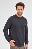 Antrasit Uzun Kol Bisiklet Yaka Düz Pamuklu Comfort Fit Sweatshirt 1013255150