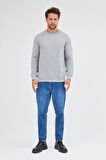 Gri Uzun Kol Bisiklet Yaka Düz Pamuklu Comfort Fit Sweatshirt 1013255150