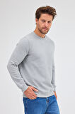 Gri Uzun Kol Bisiklet Yaka Düz Pamuklu Comfort Fit Sweatshirt 1013255150