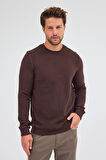 Kahverengi Uzun Kol Bisiklet Yaka Düz Pamuklu Comfort Fit Sweatshirt 1013255150