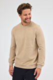 Koyu Bej Uzun Kol Bisiklet Yaka Düz Pamuklu Comfort Fit Sweatshirt 1013255150