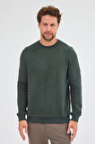 Haki Uzun Kol Bisiklet Yaka Düz Pamuklu Comfort Fit Sweatshirt 1013255150