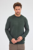 Haki Uzun Kol Bisiklet Yaka Düz Pamuklu Comfort Fit Sweatshirt 1013255150