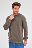 Açık Haki Uzun Kol Bisiklet Yaka Düz Pamuklu Comfort Fit Sweatshirt 1013255150