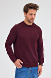 Bordo Uzun Kol Bisiklet Yaka Düz Pamuklu Comfort Fit Sweatshirt 1013255150