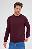 Bordo Uzun Kol Bisiklet Yaka Düz Pamuklu Comfort Fit Sweatshirt 1013255150